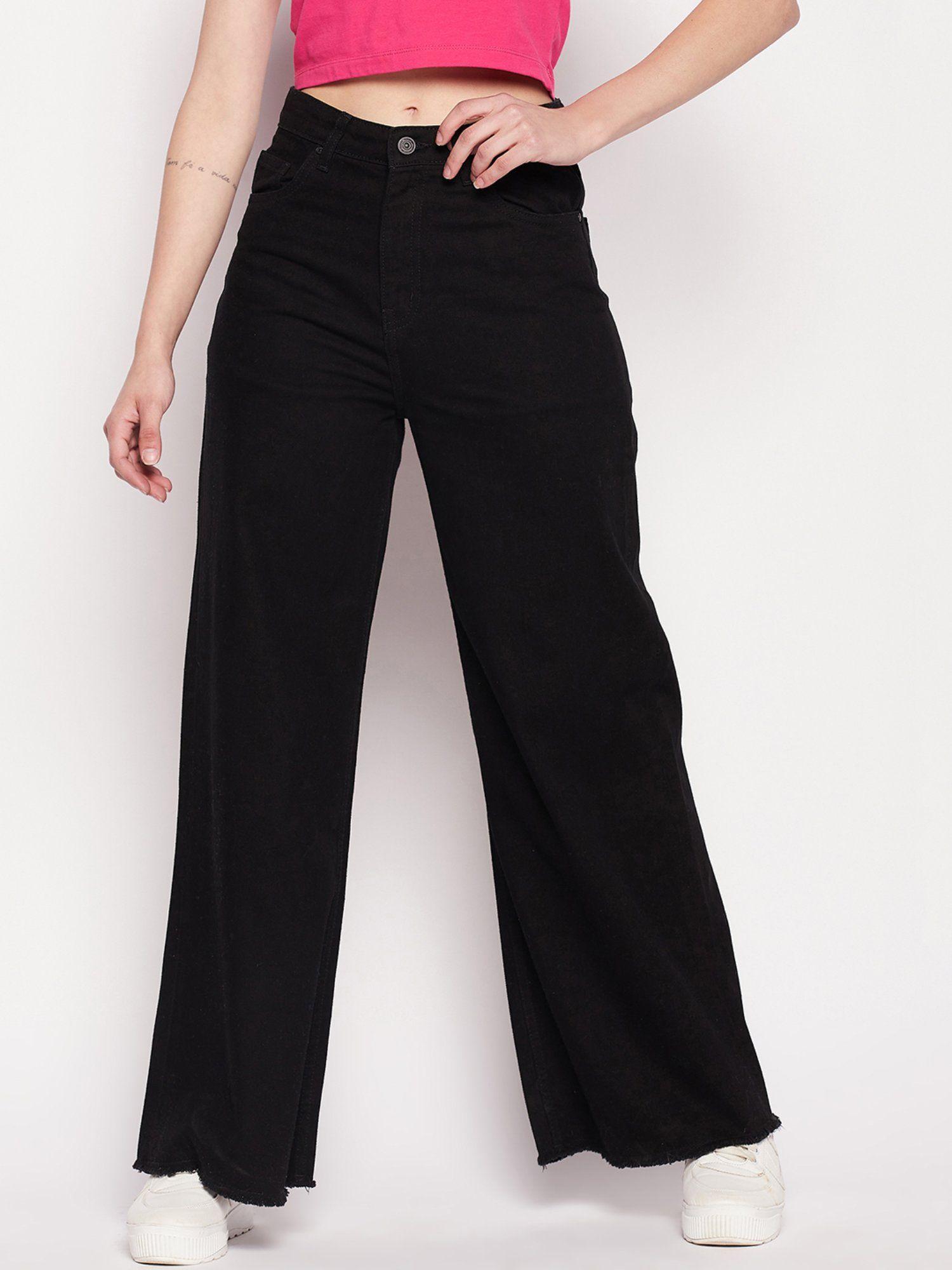 black solid flared fit jeans