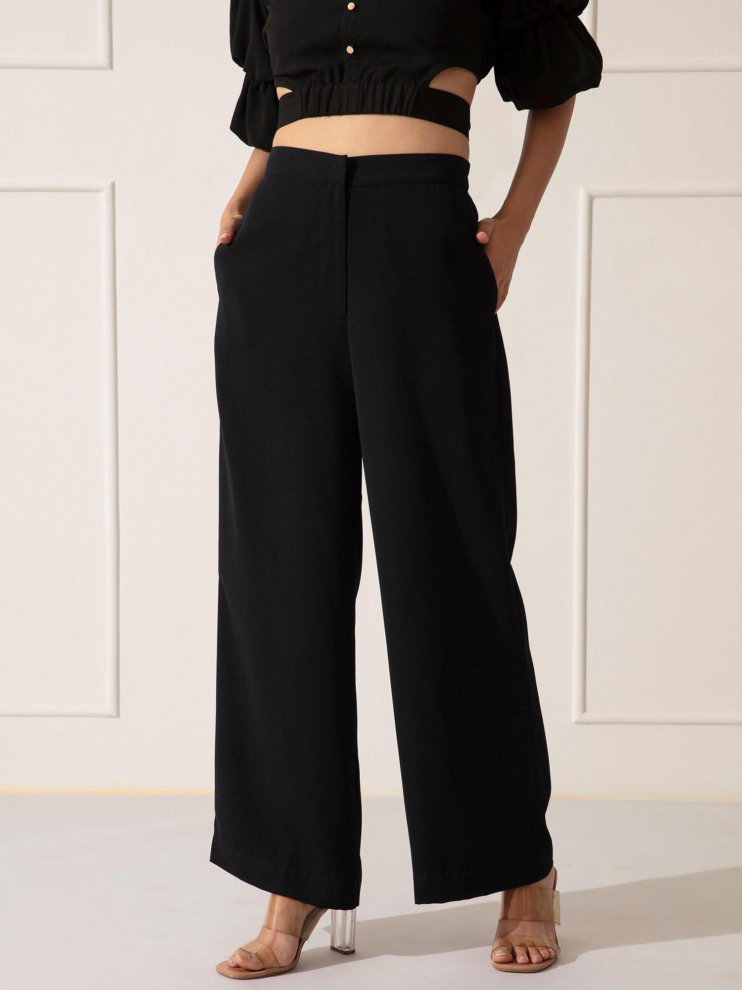 black solid flared pants