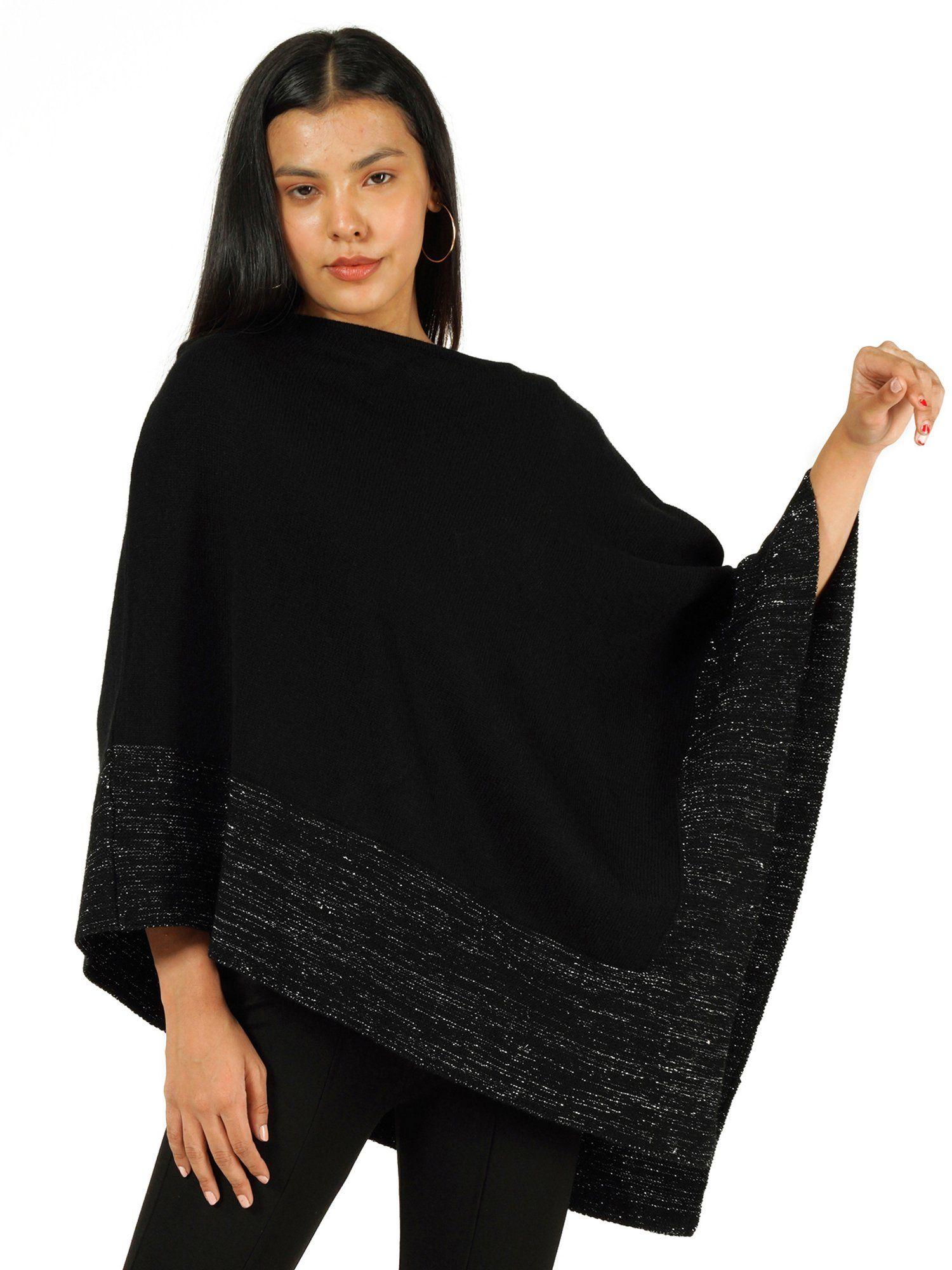 black solid flat knit cape