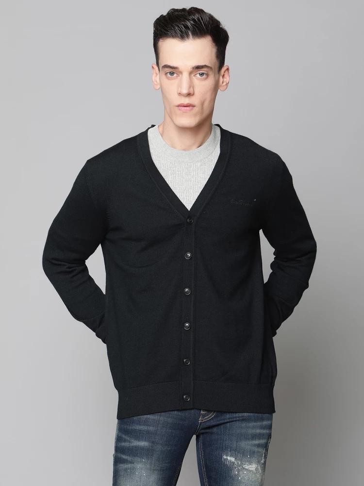 black solid front open sweater