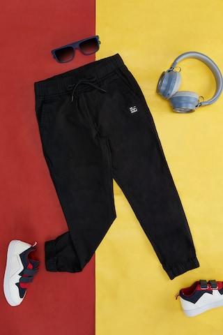 black solid full length  casual boys regular fit  jogger pants