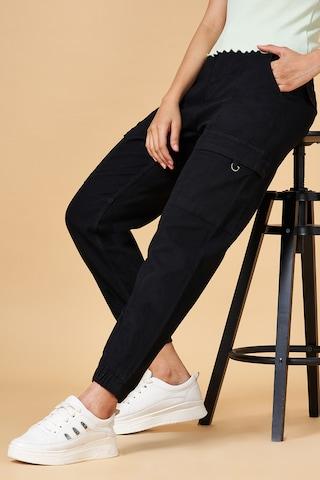 black solid full length  casual women jogger fit  jeans