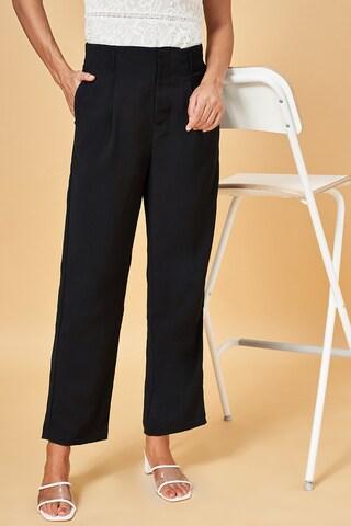 black solid full length  party women comfort fit  trousers