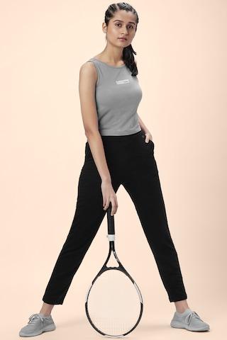 black solid full length active wear women regular fit track pants