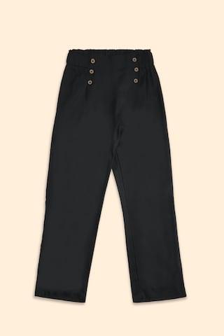 black solid full length casual girls regular fit trouser