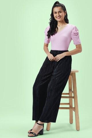 black solid full length casual women comfort fit trouser