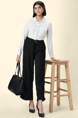 black solid full length formal women straight fit culottes