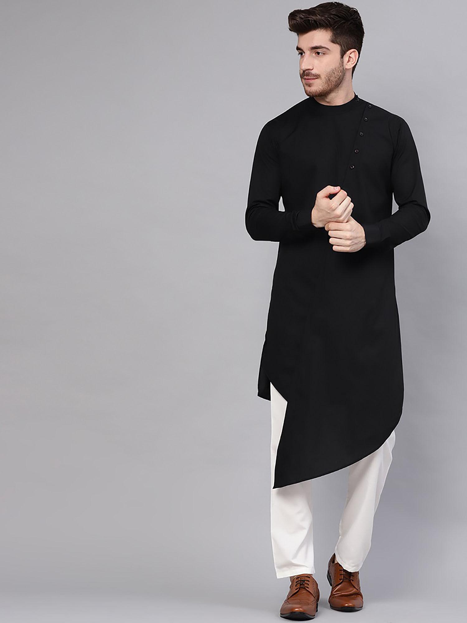 black solid full sleeves kurta & pyjama (set of 2)