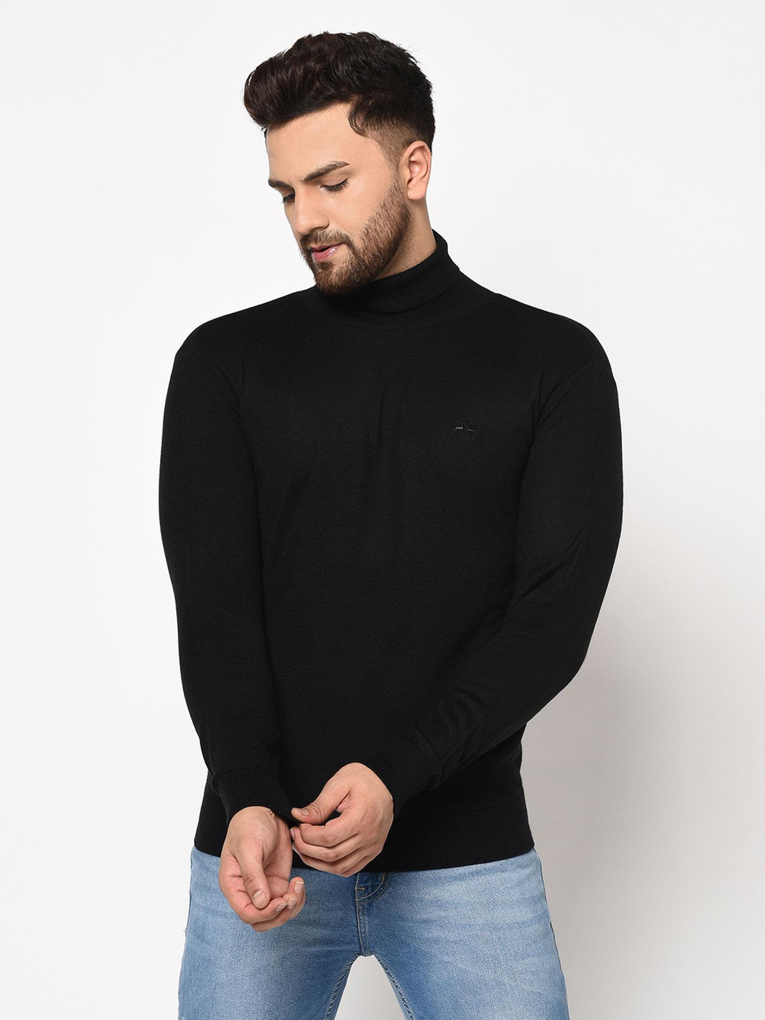 black solid high neck full sleeve sweater