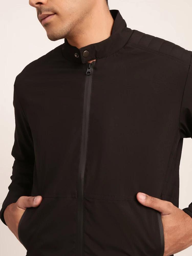 black solid high neck jacket