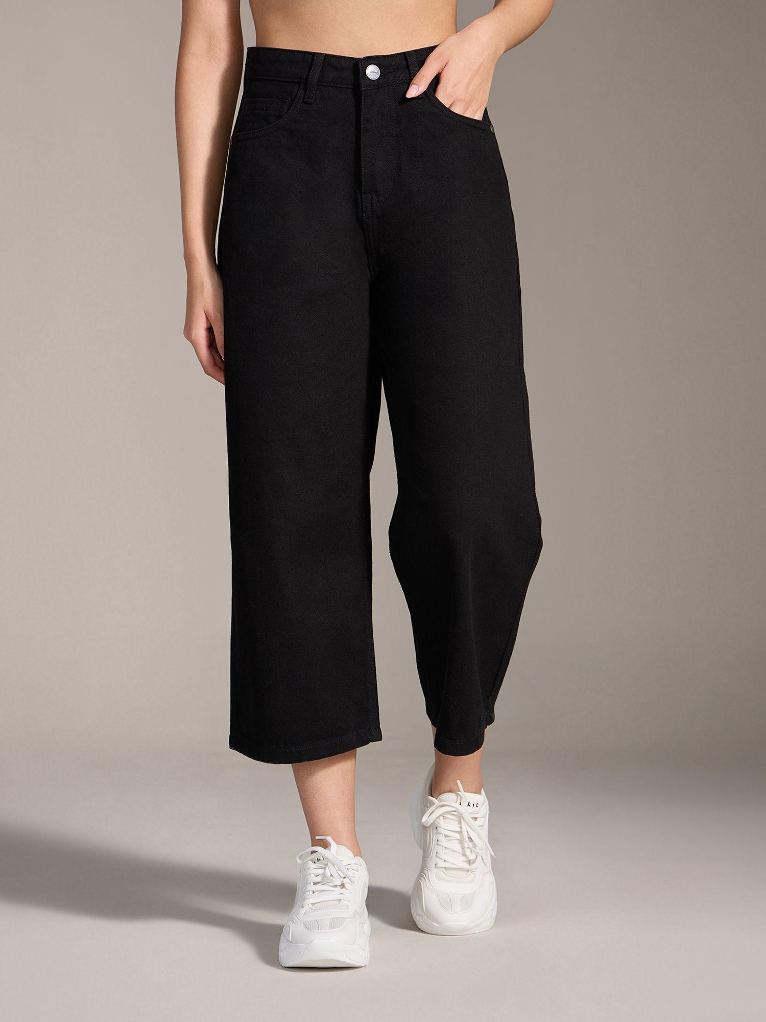 black solid high waist culotte denims