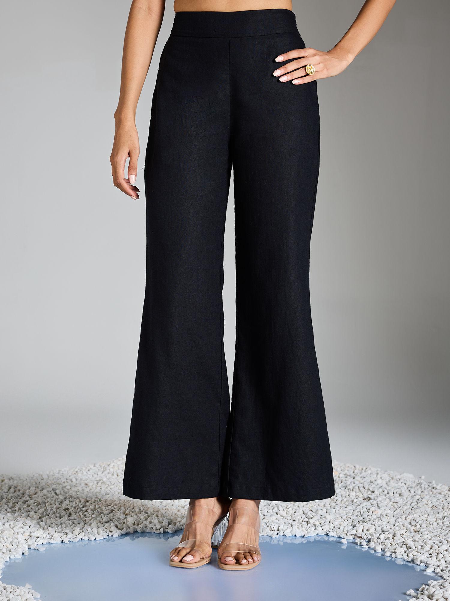 black solid high waist flared pants