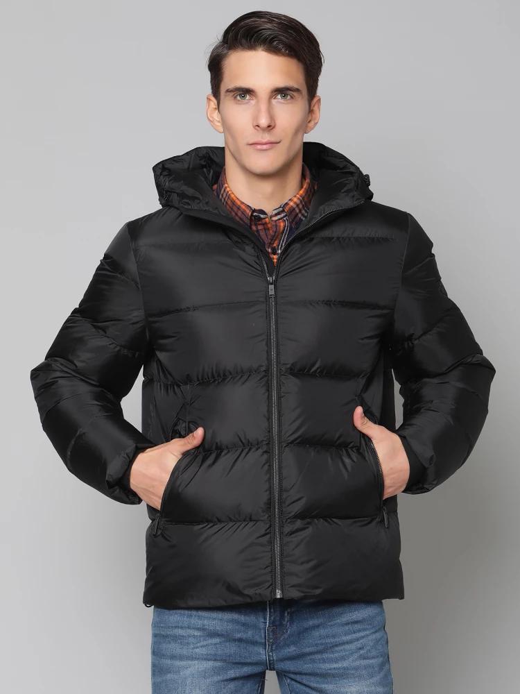 black solid hooded jacket
