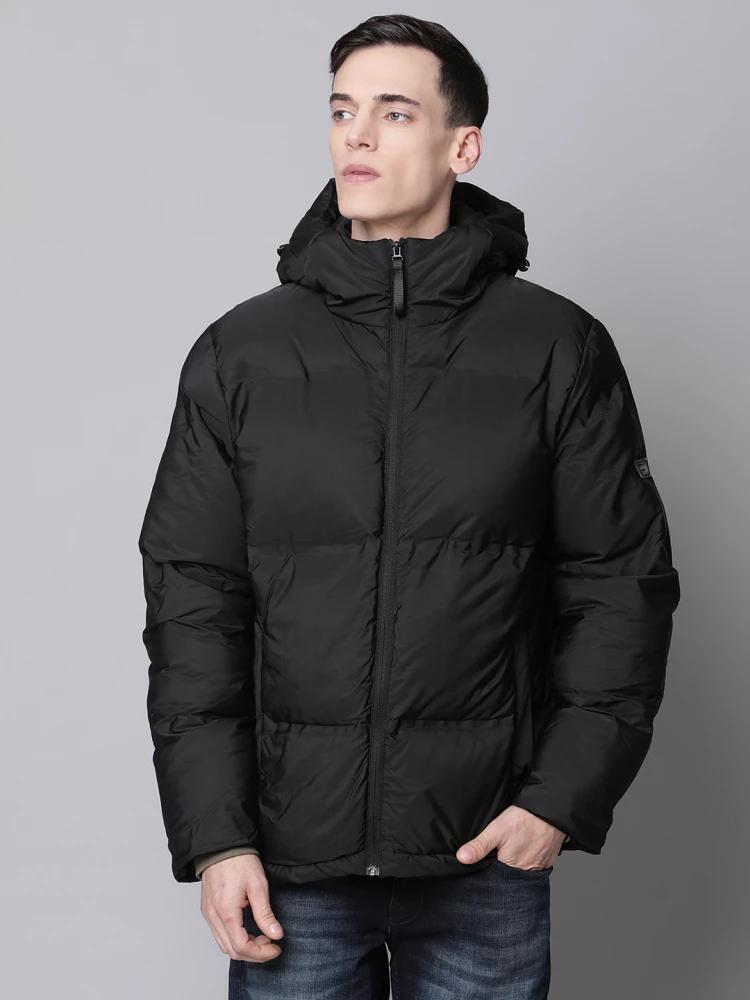 black solid hooded jacket