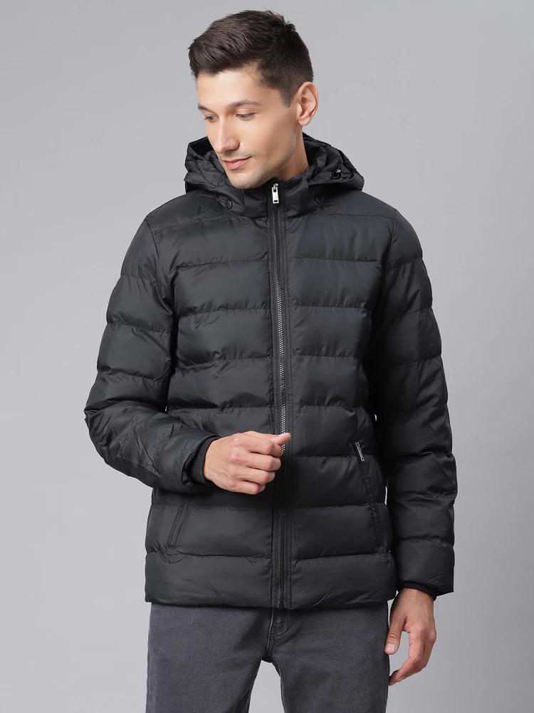 black solid hooded jacket