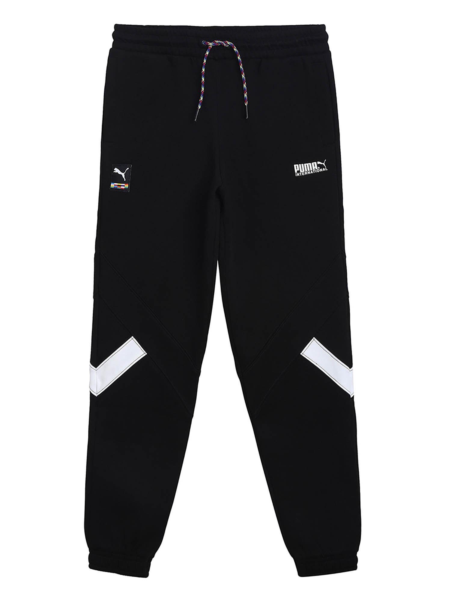 black solid international youth track pants