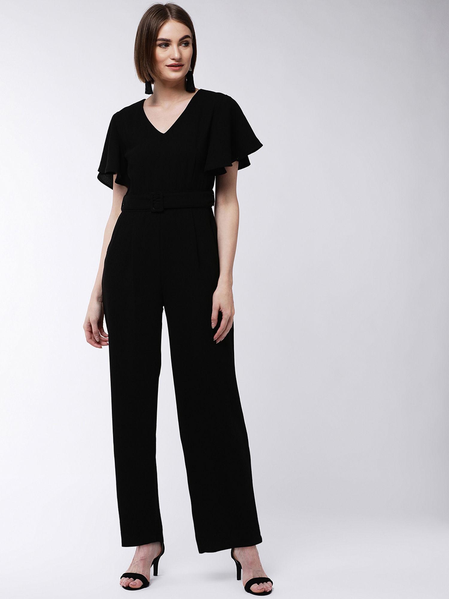 black solid jumpsuit with belt