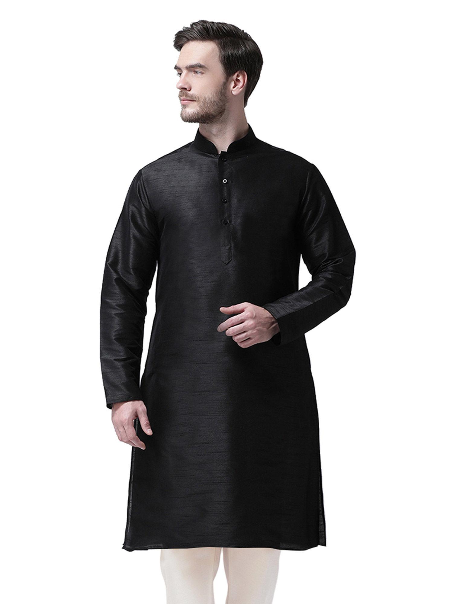 black solid kurta for men