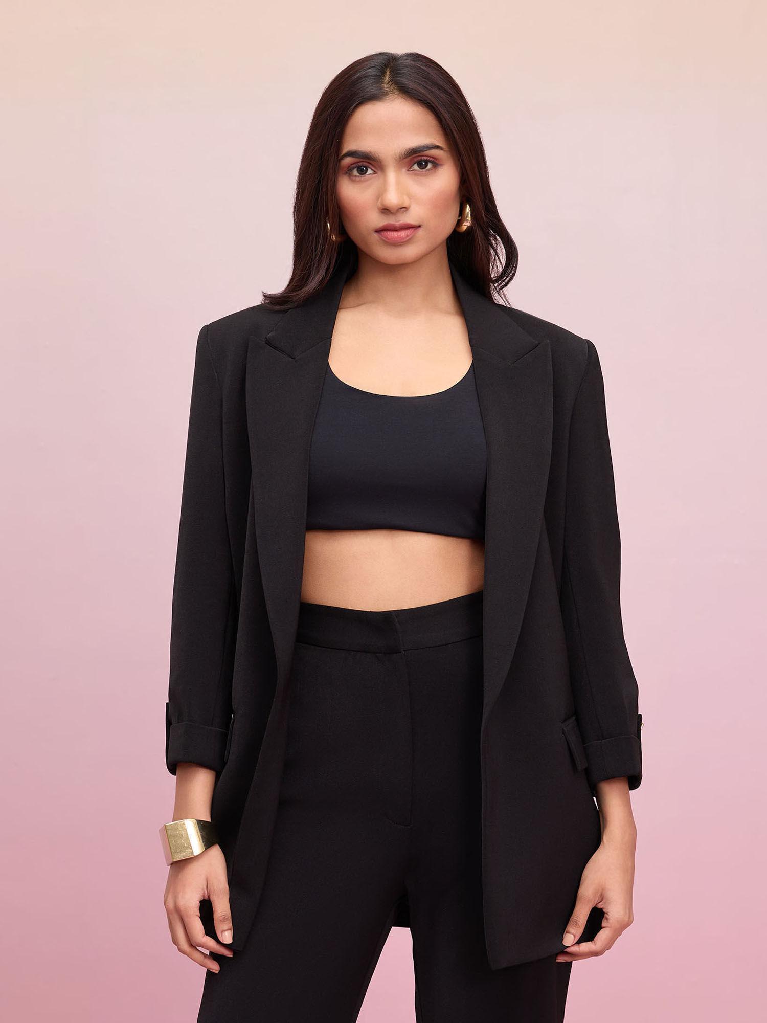 black solid lapel collar blazer