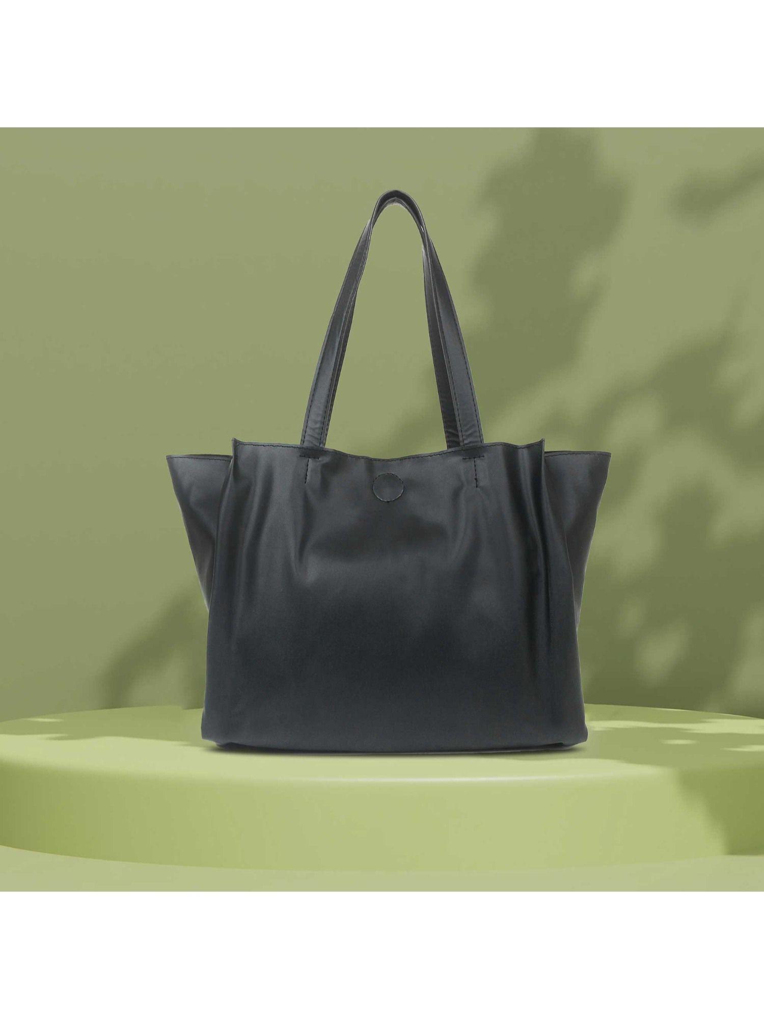 black solid large tote handbag