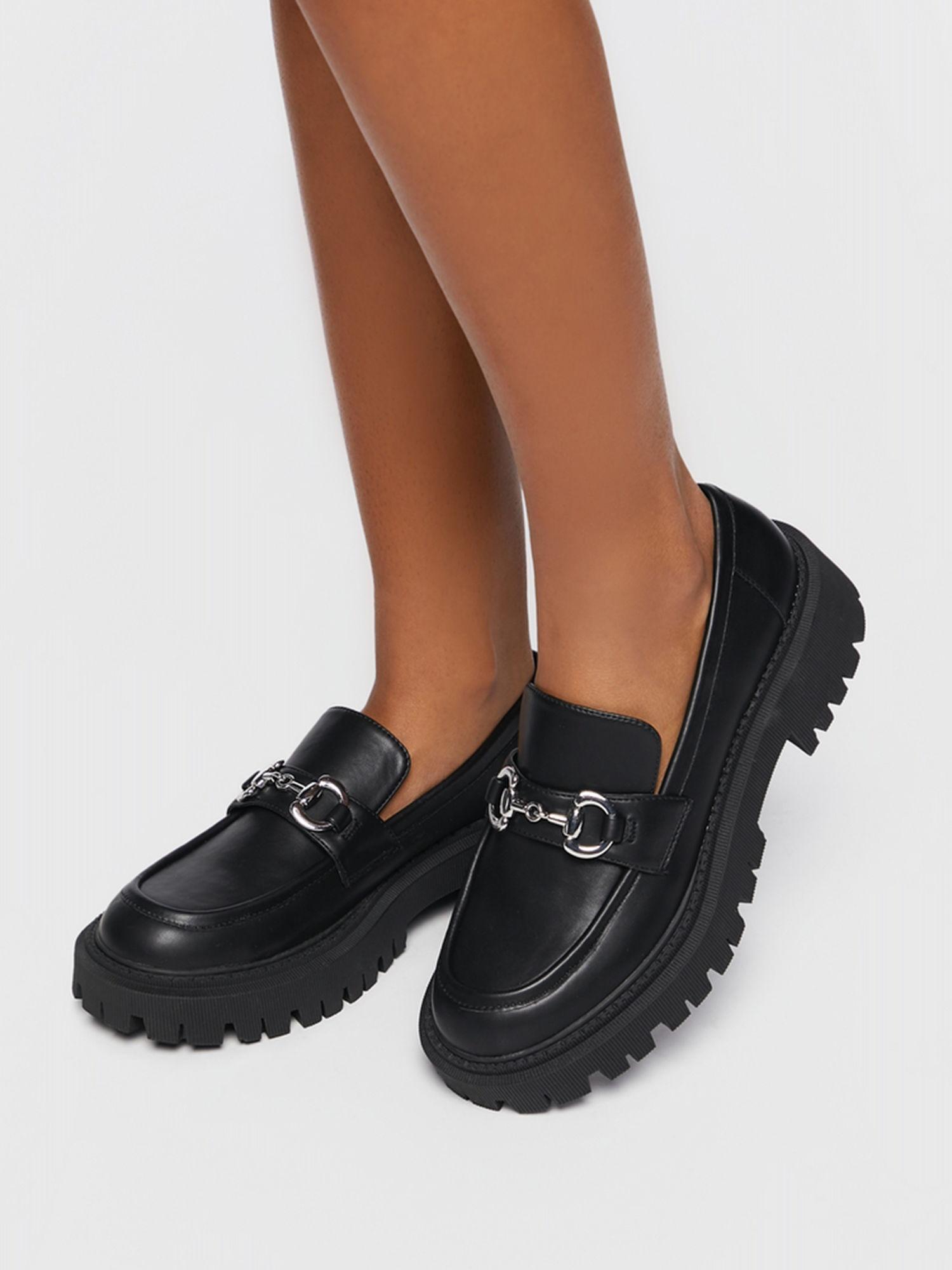 black solid loafers