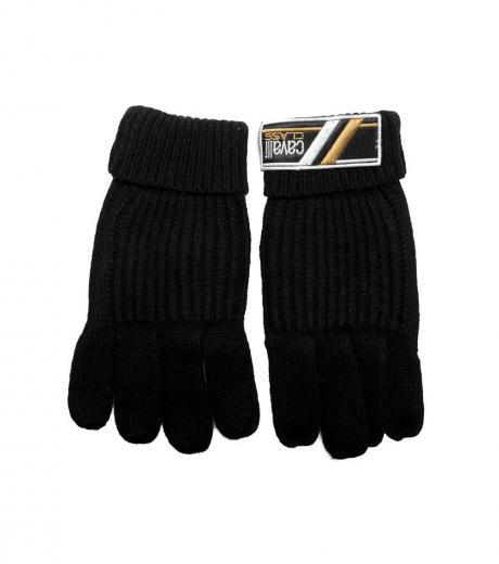 black solid logo gloves