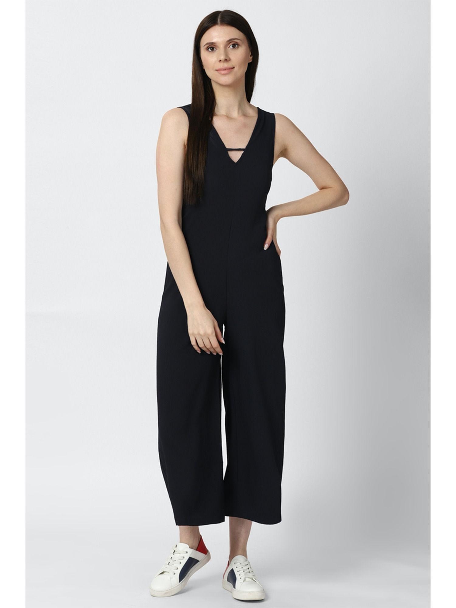 black solid long jumpsuits