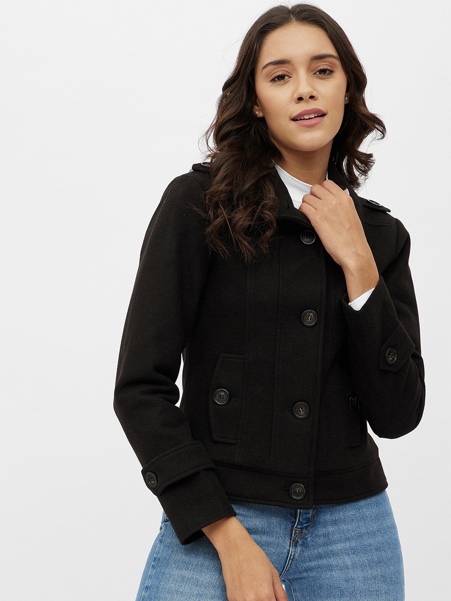 black solid long sleeve regular jacket