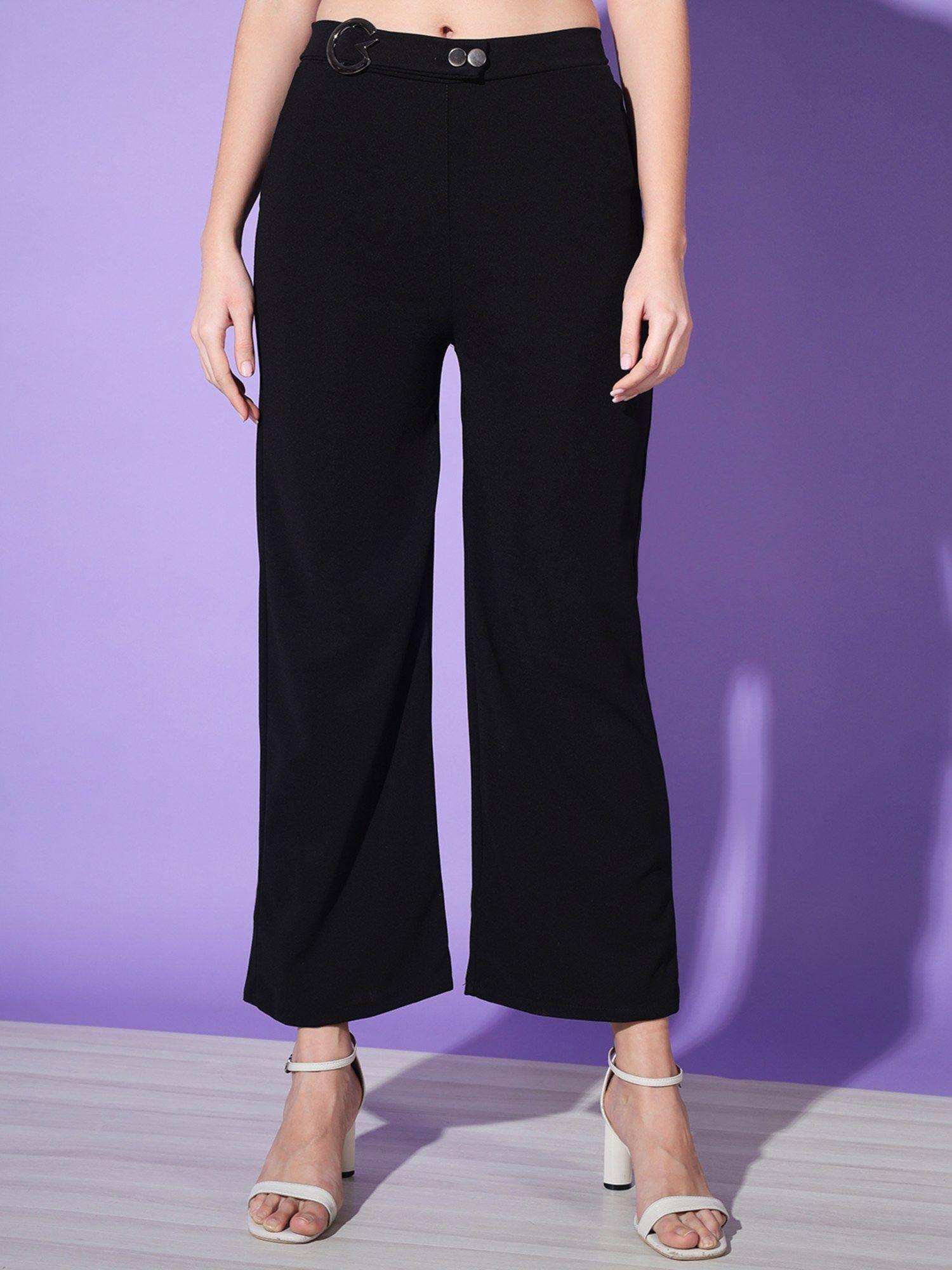 black solid lycra women trouser