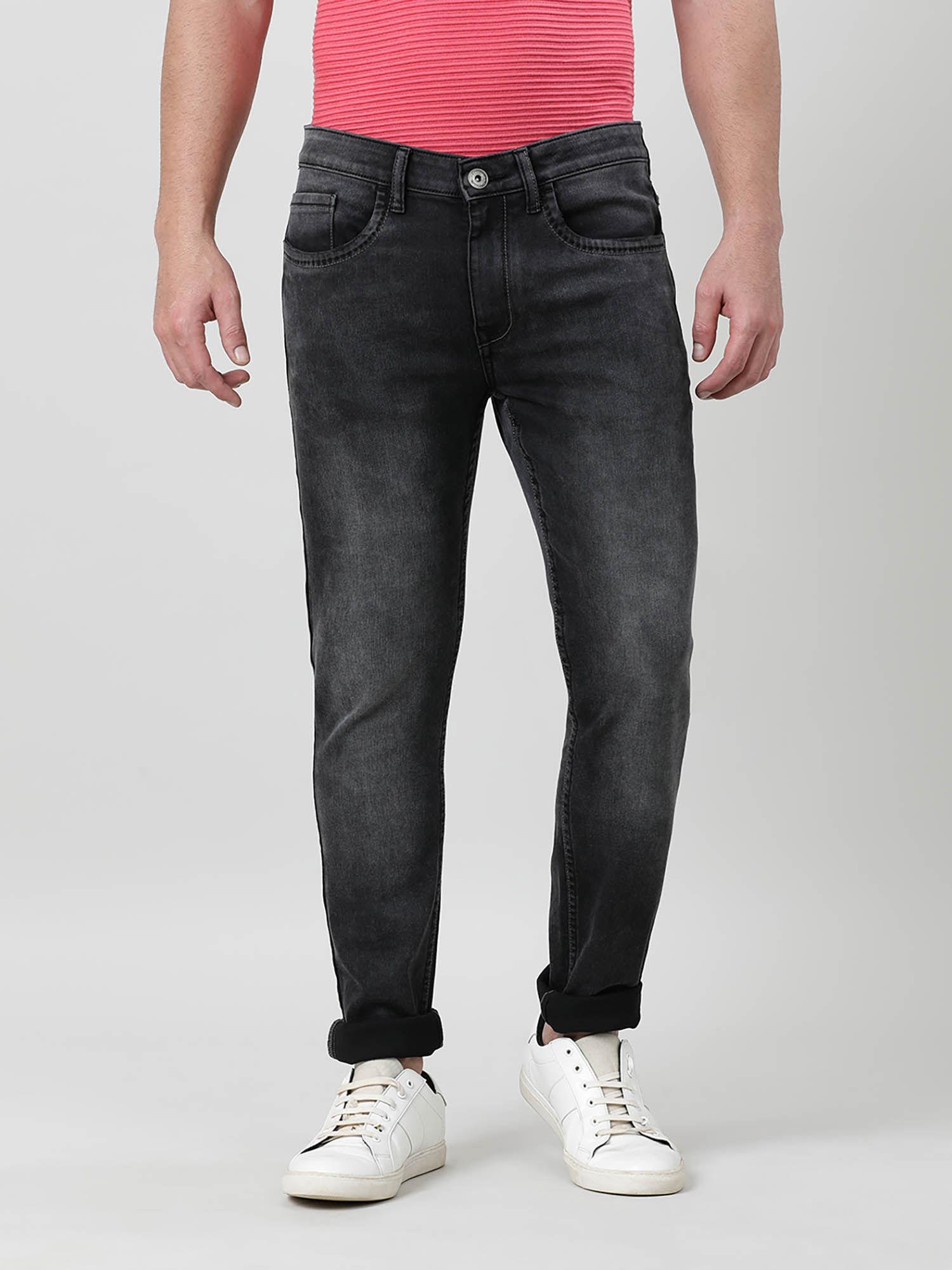 black solid mid rise slim jeans