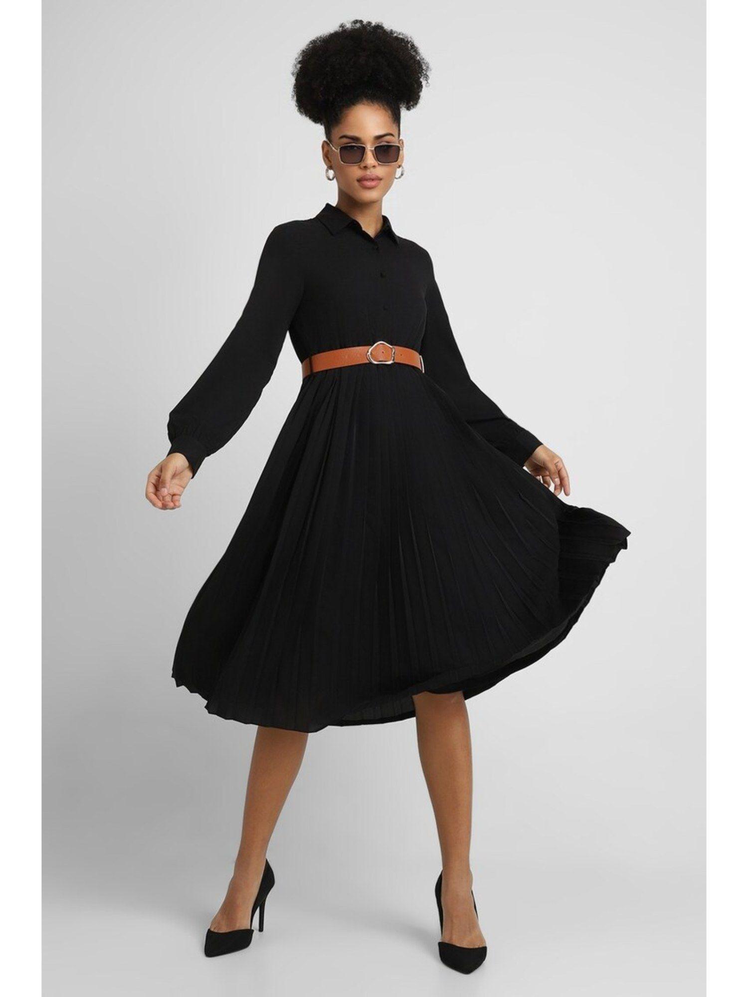 black solid midi dress