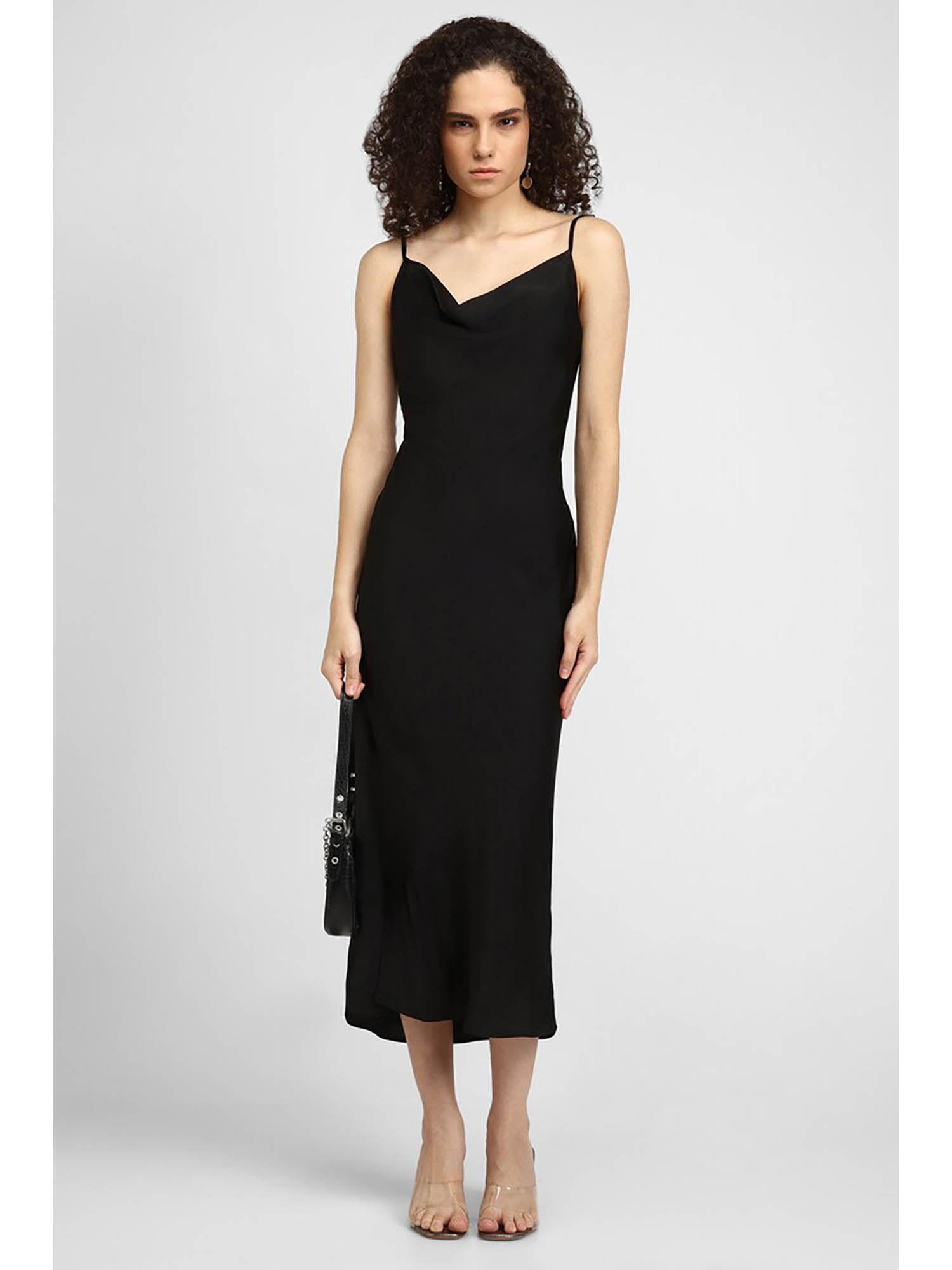 black solid midi dress