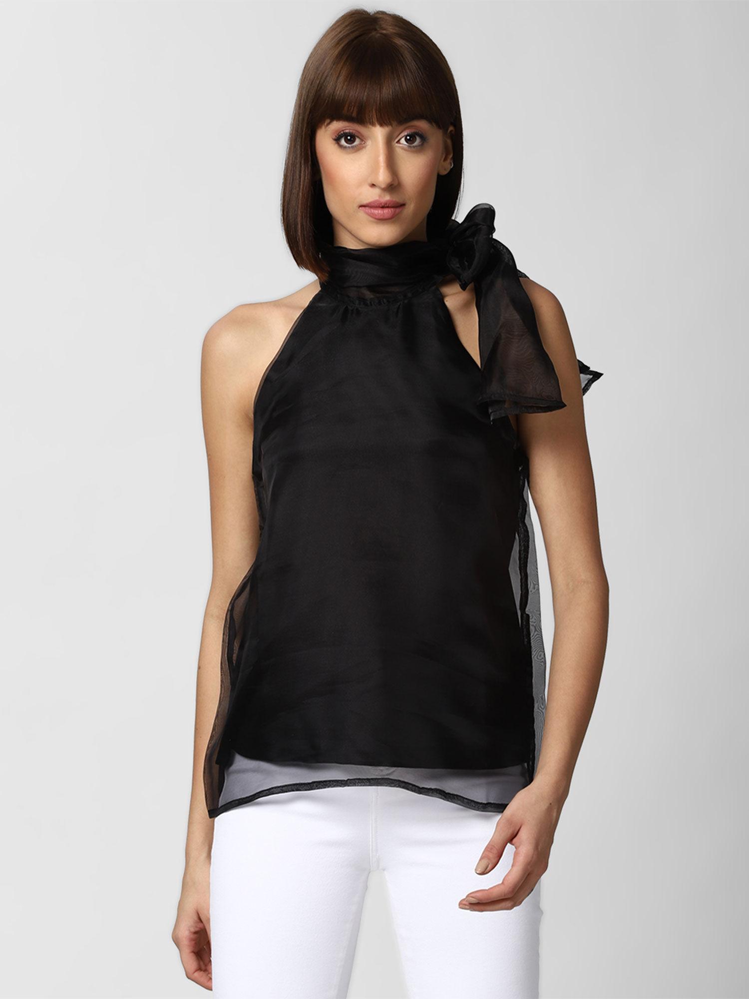 black solid organza bow top