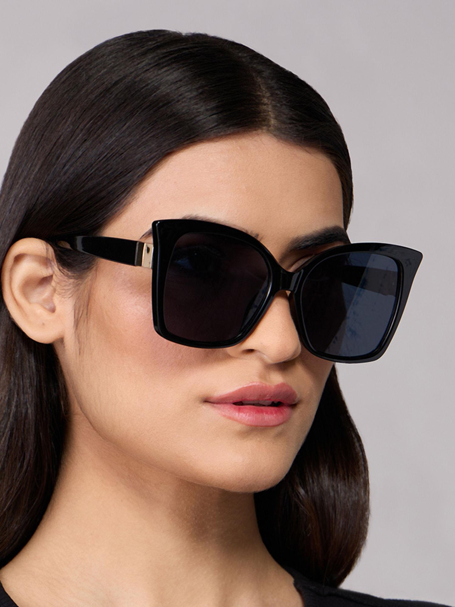 black solid oversized cat eye sunglasses