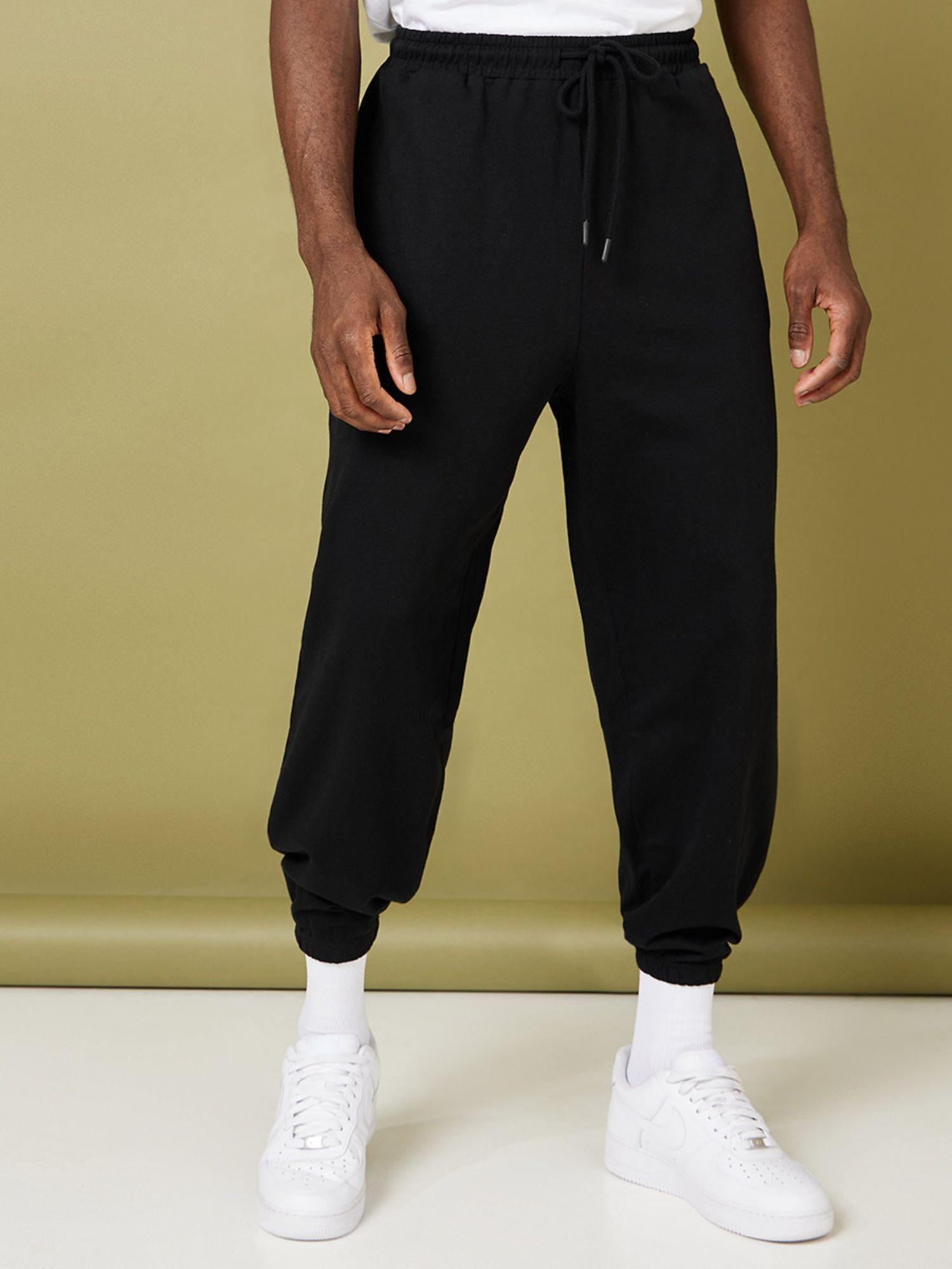black solid oversized fit elastic cuff jogger