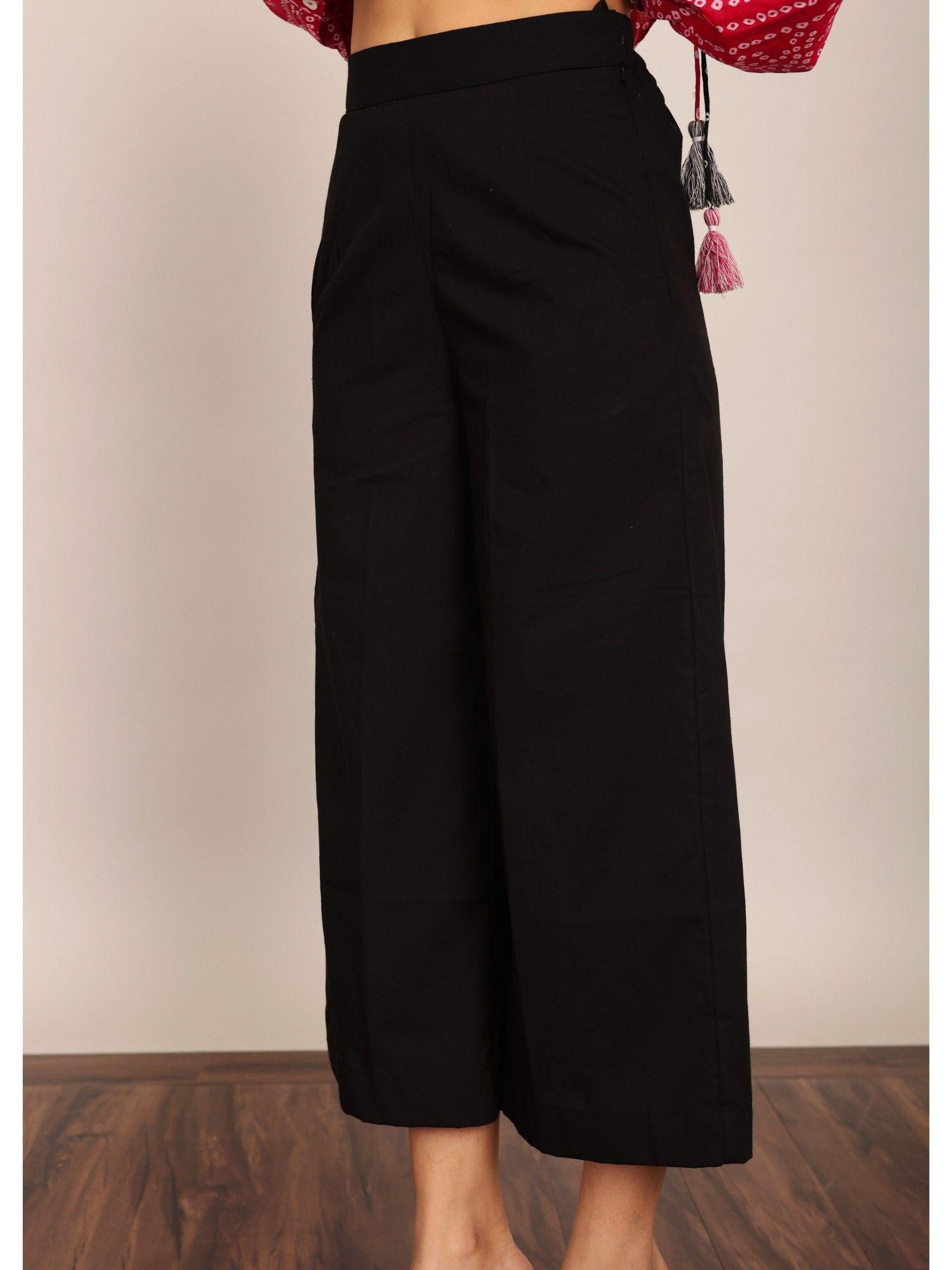 black solid pant with back elastic belt