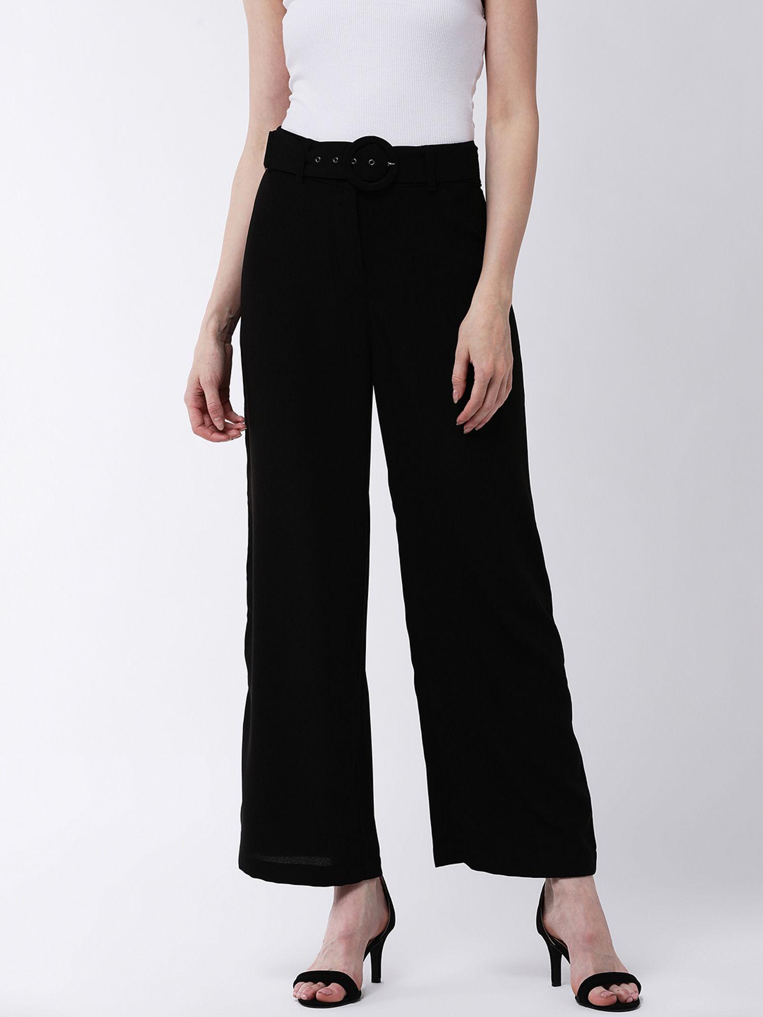 black solid pant with belt