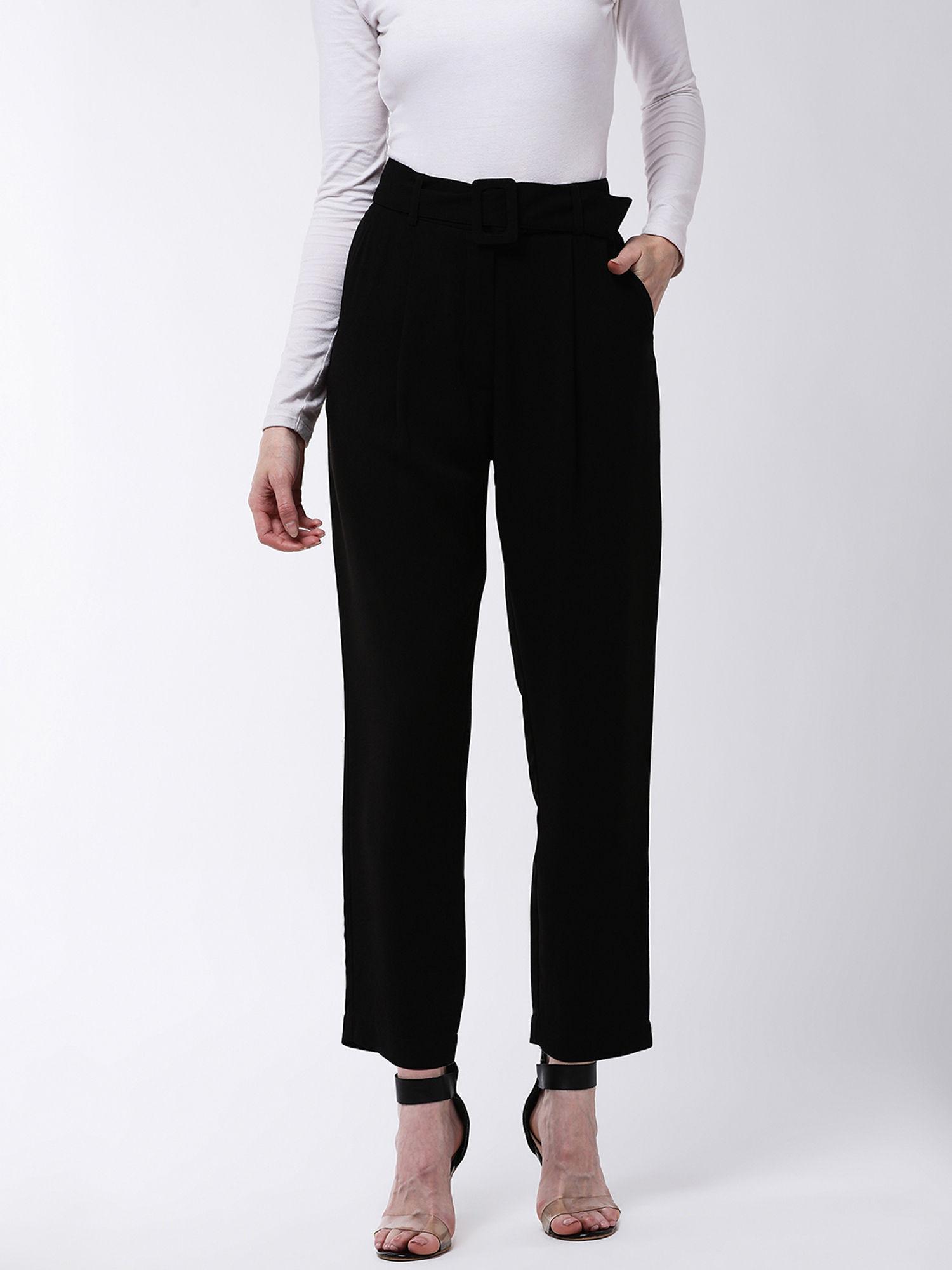 black solid pant with belt