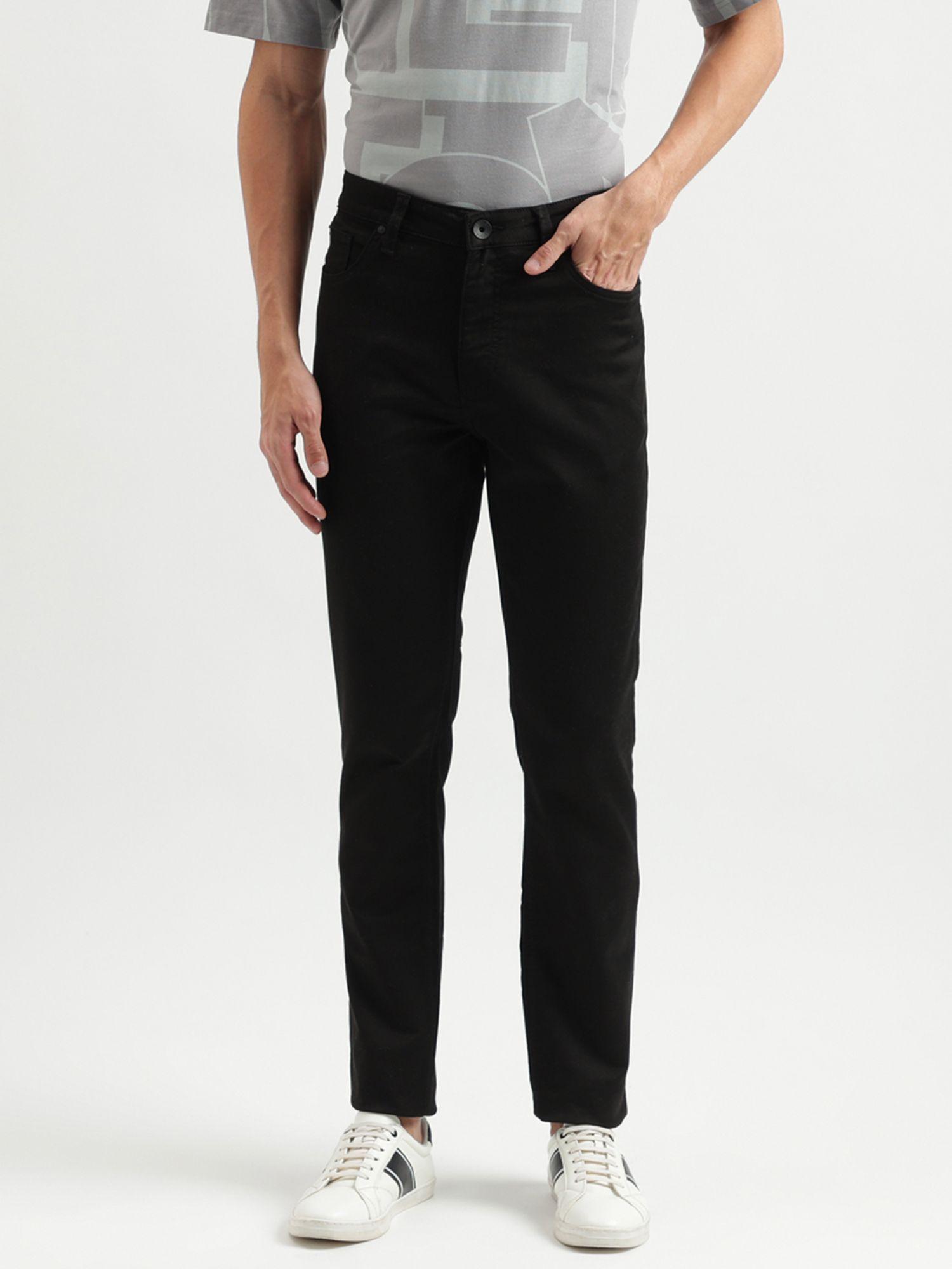 black solid pattern skinny fit jeans