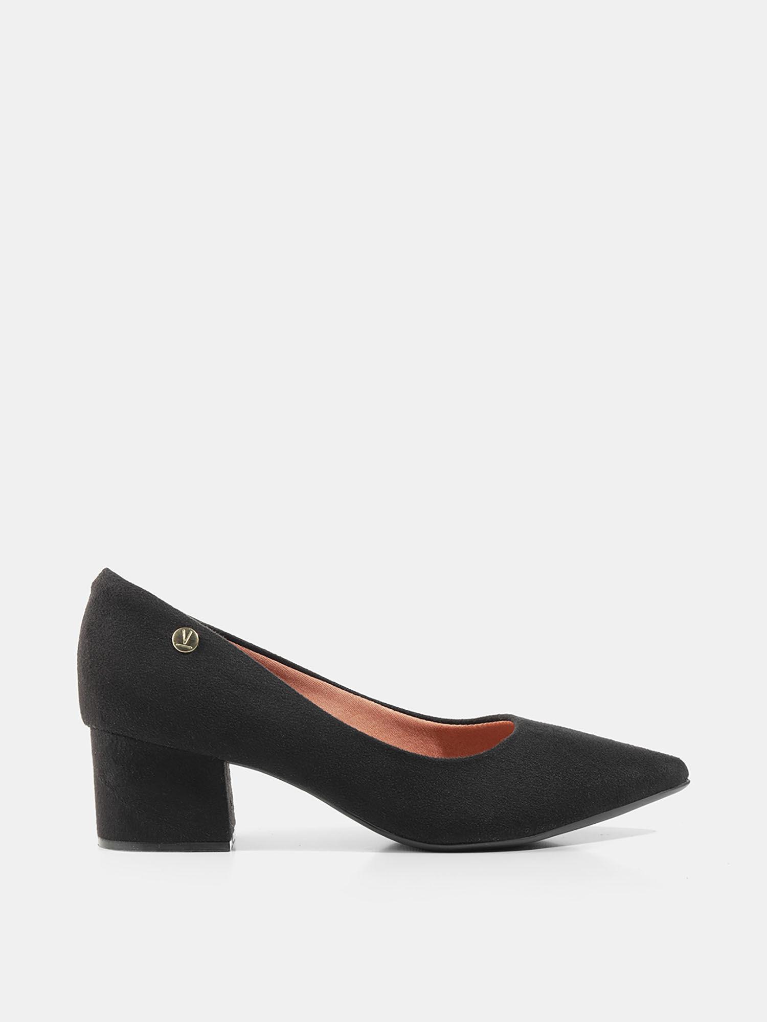 black solid-plain pointed toe block heels