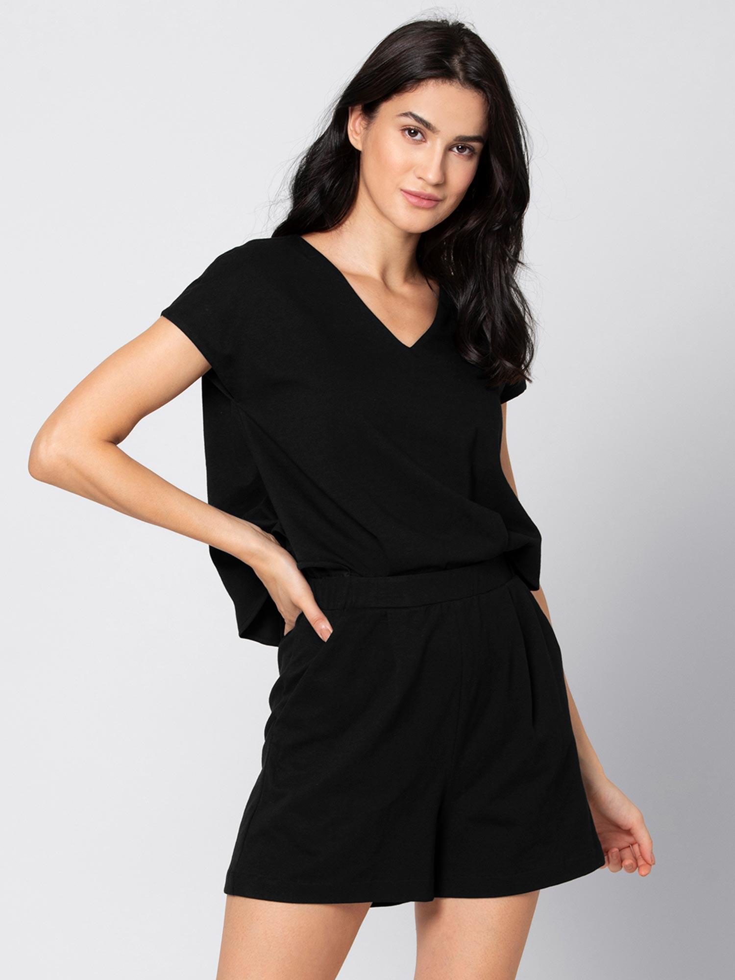 black solid playsuit