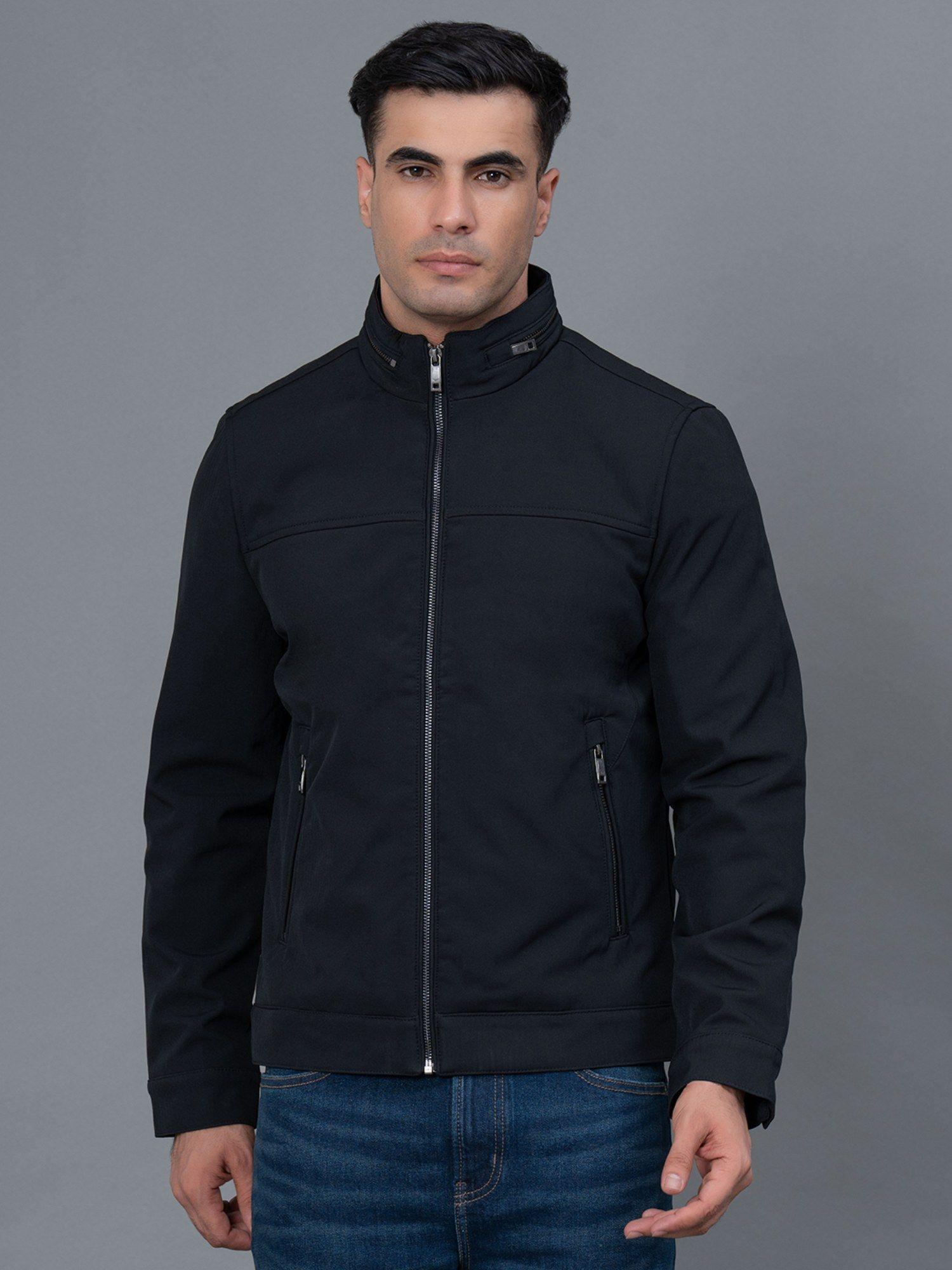 black solid polyester elastana men's jacket