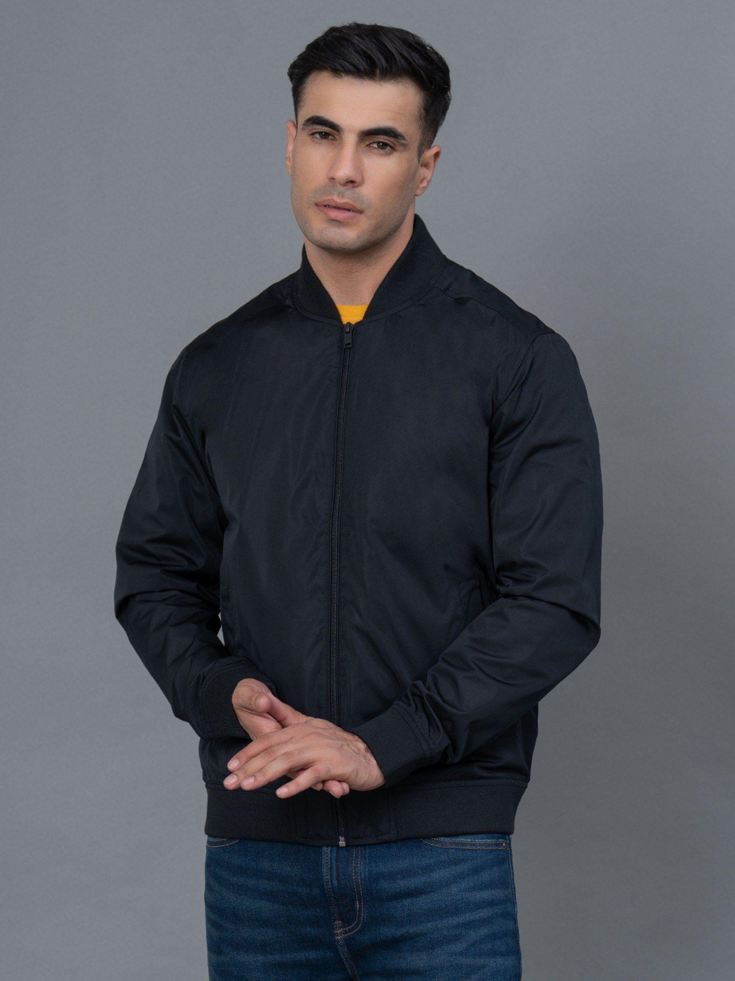 black solid polyester men's padded jacket