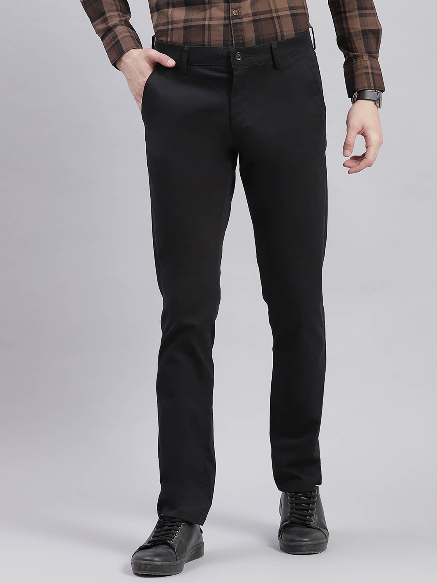 black solid regular fit casual trouser