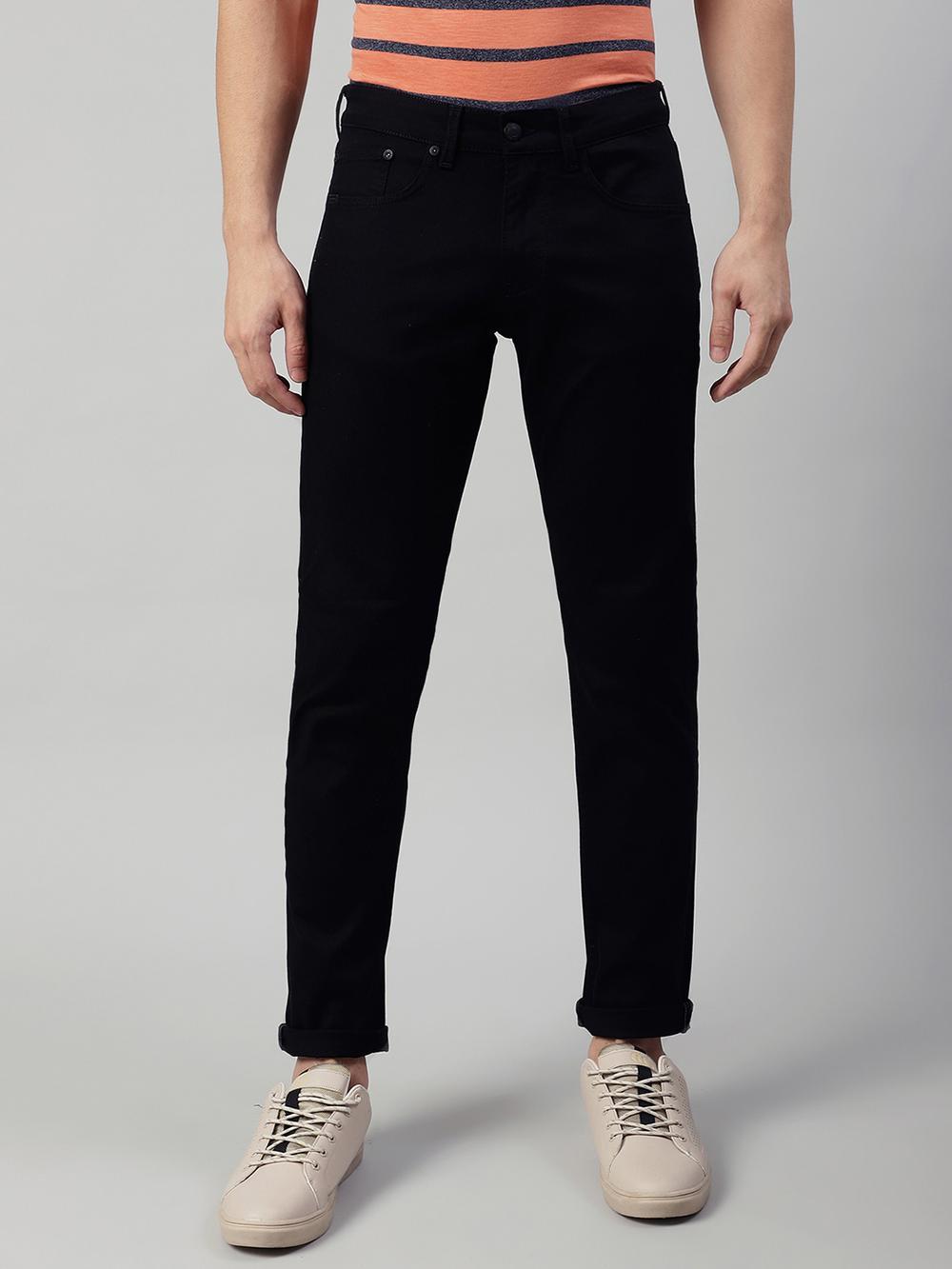 black solid regular fit jeans