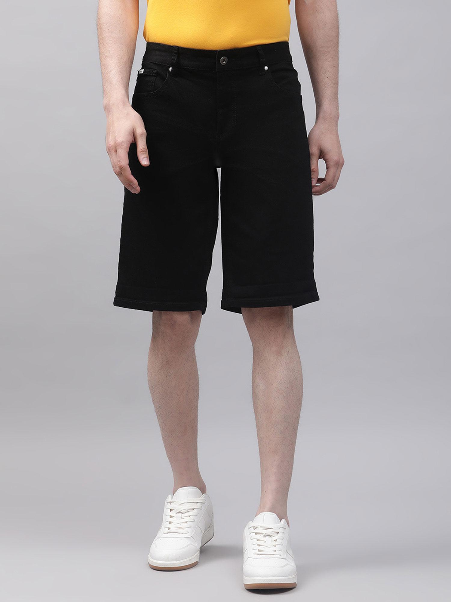 black solid regular fit shorts