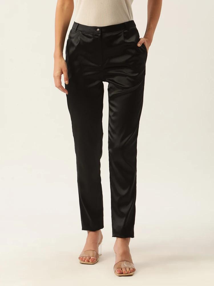 black solid regular fit trouser