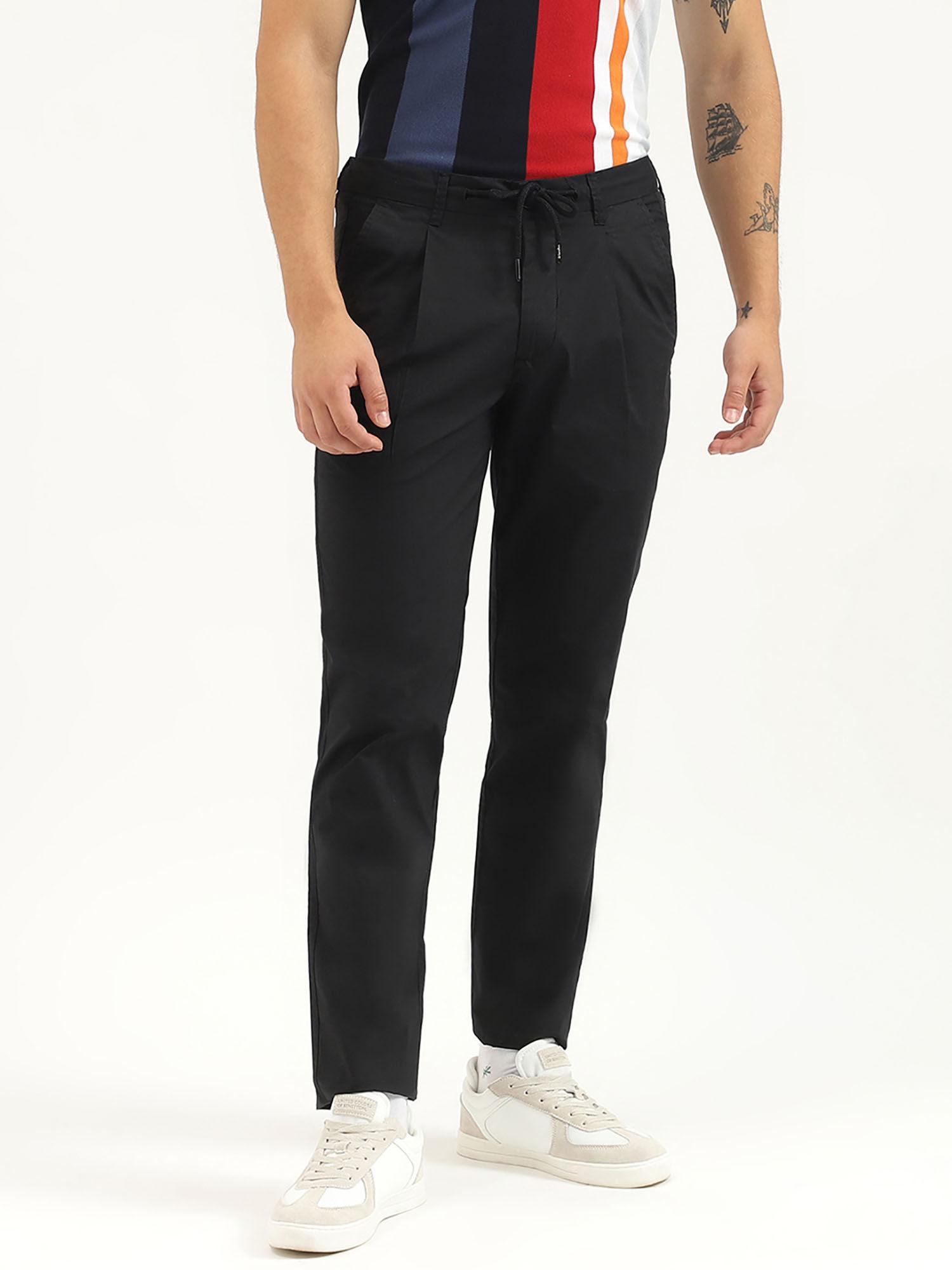 black solid relaxed fit trousers