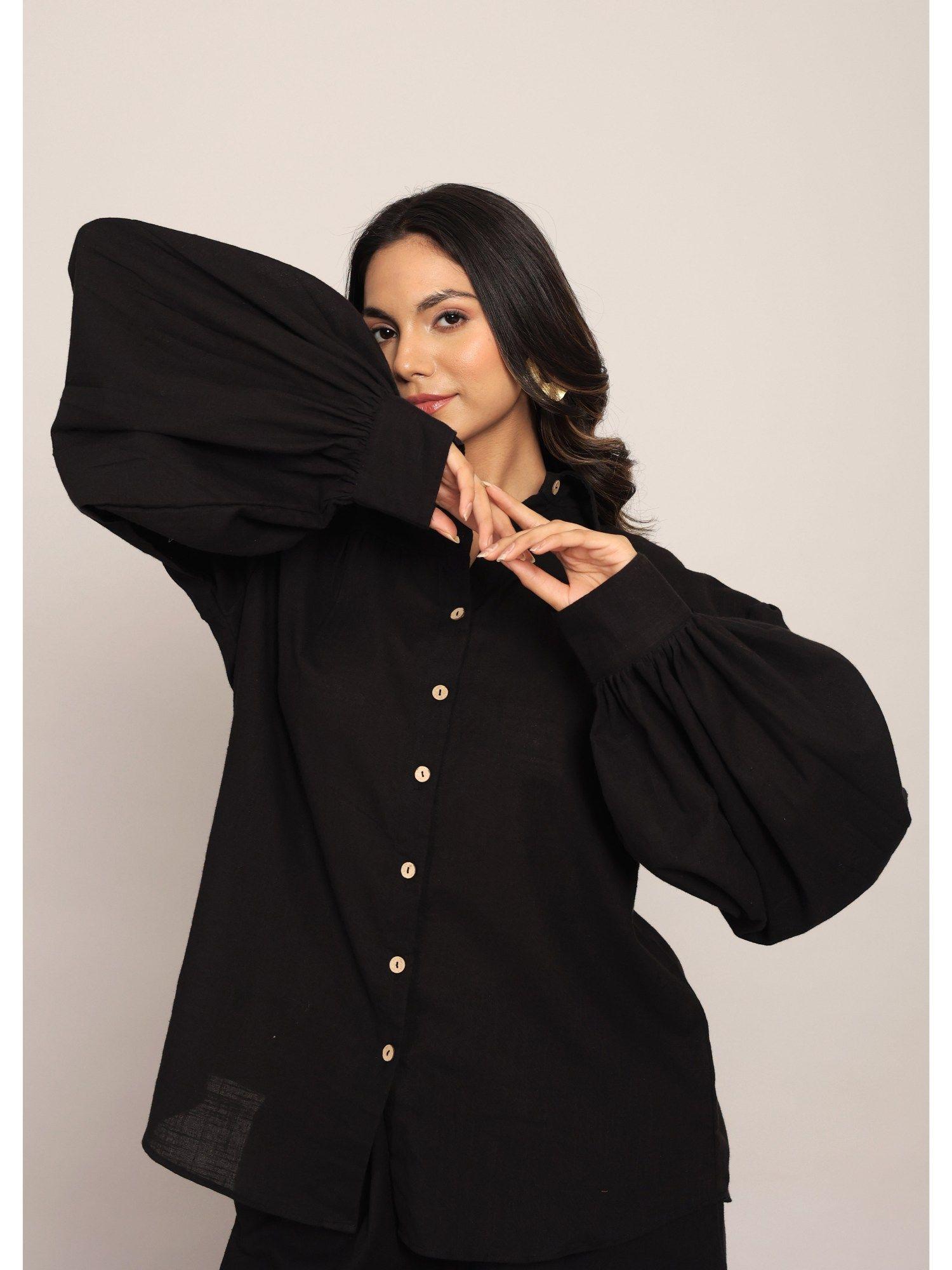 black solid relaxed shirt with collar