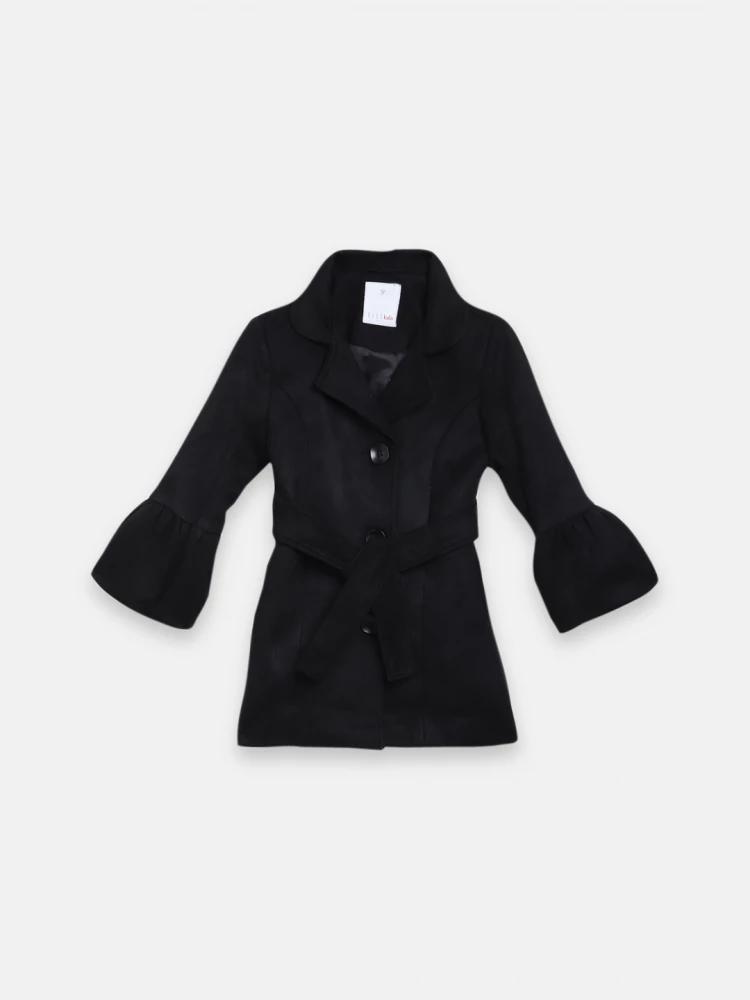 black solid round neck overcoat